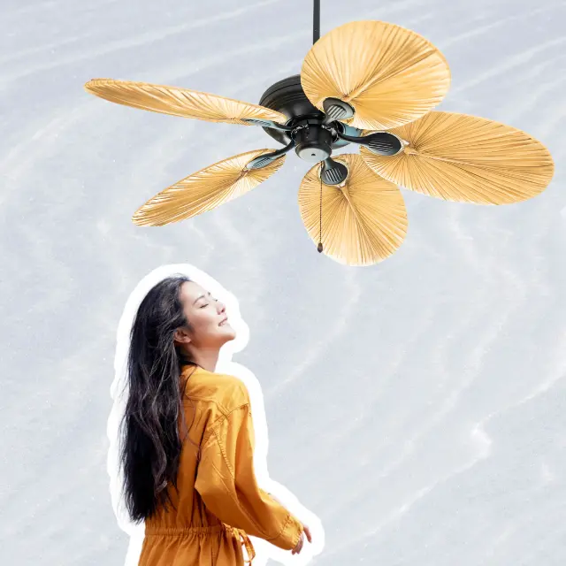 woman under a ceiling fan