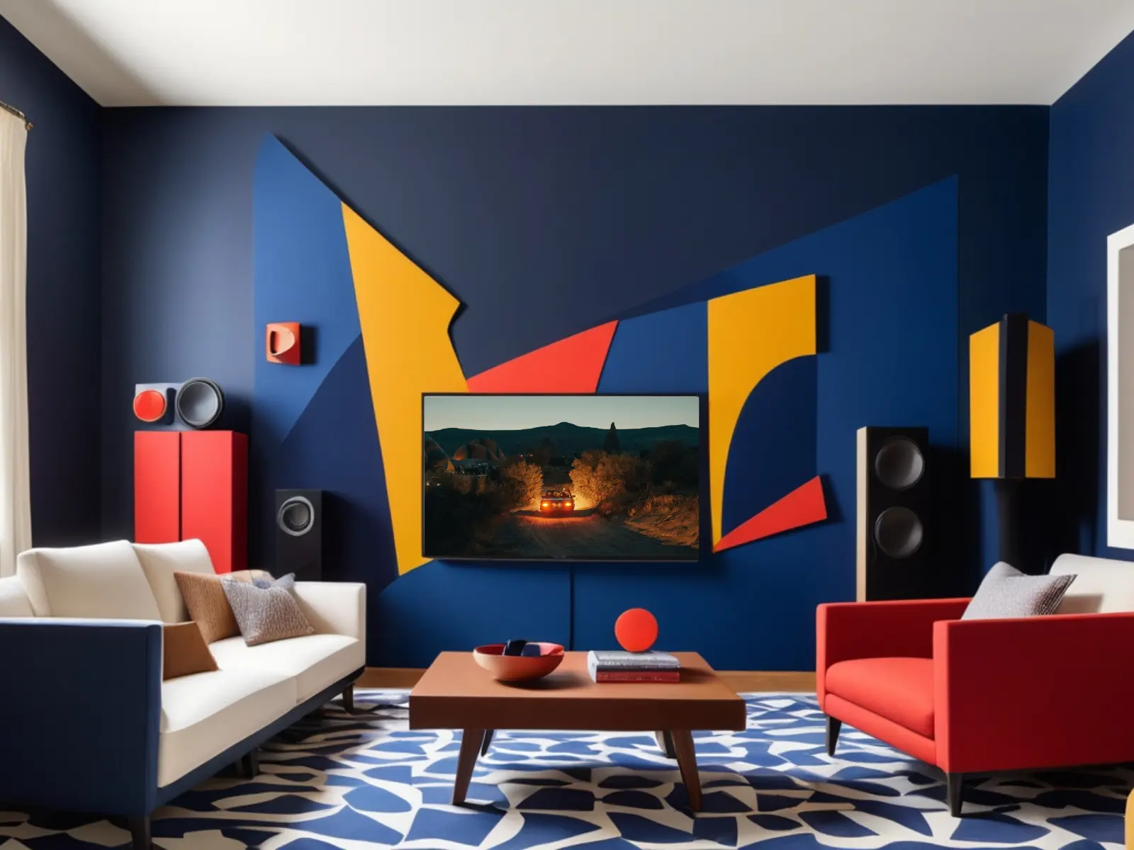 living room with couches, sound system and TV