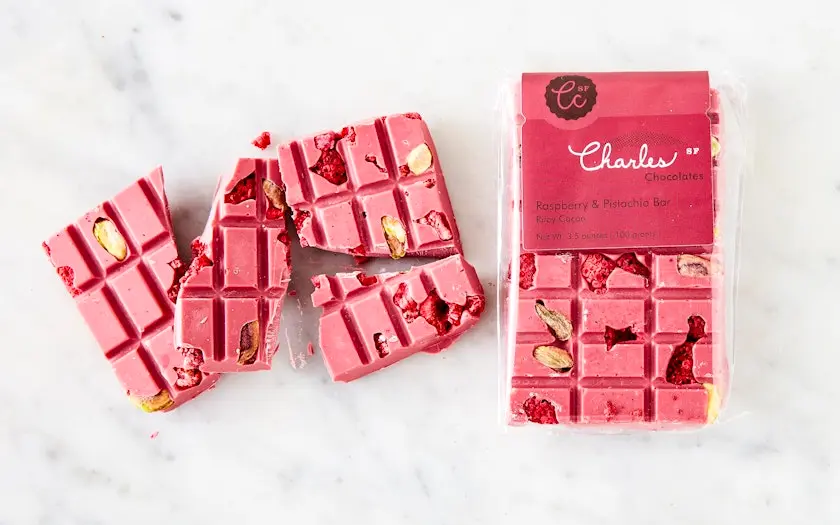 Charles Chocolate Bar Dubai Done Better Bar Raspberry Pistachio Chocolate Bar.