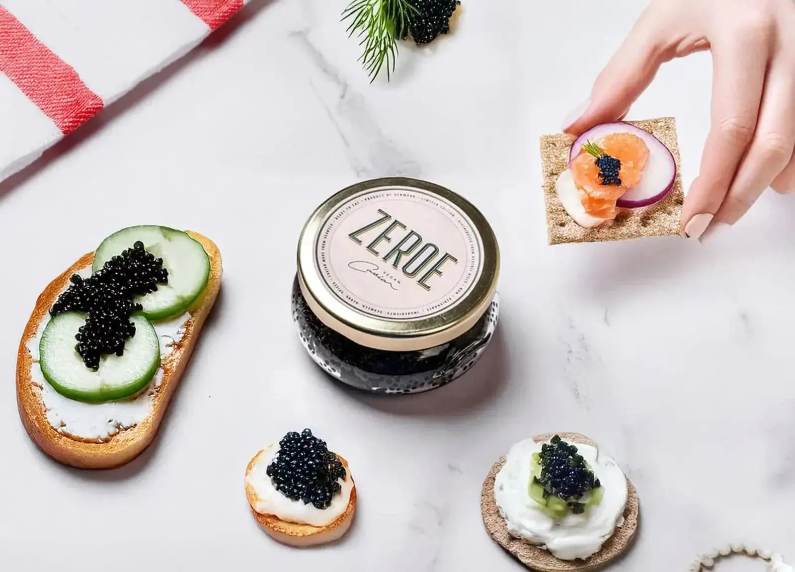 Zeroe plant-based caviar in jar made from sustainably harvested seaweed