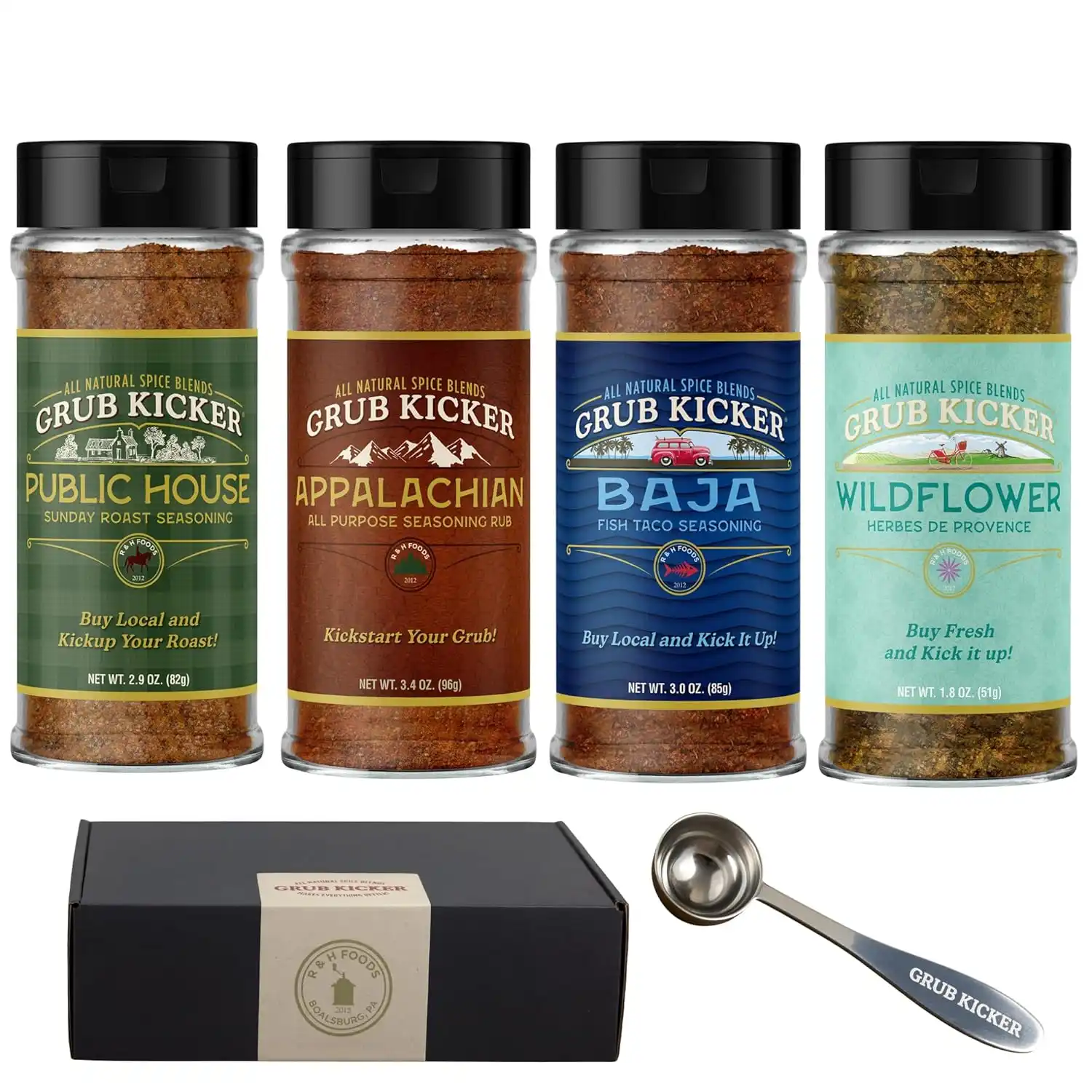 Grub Kicker Spice Set lined up