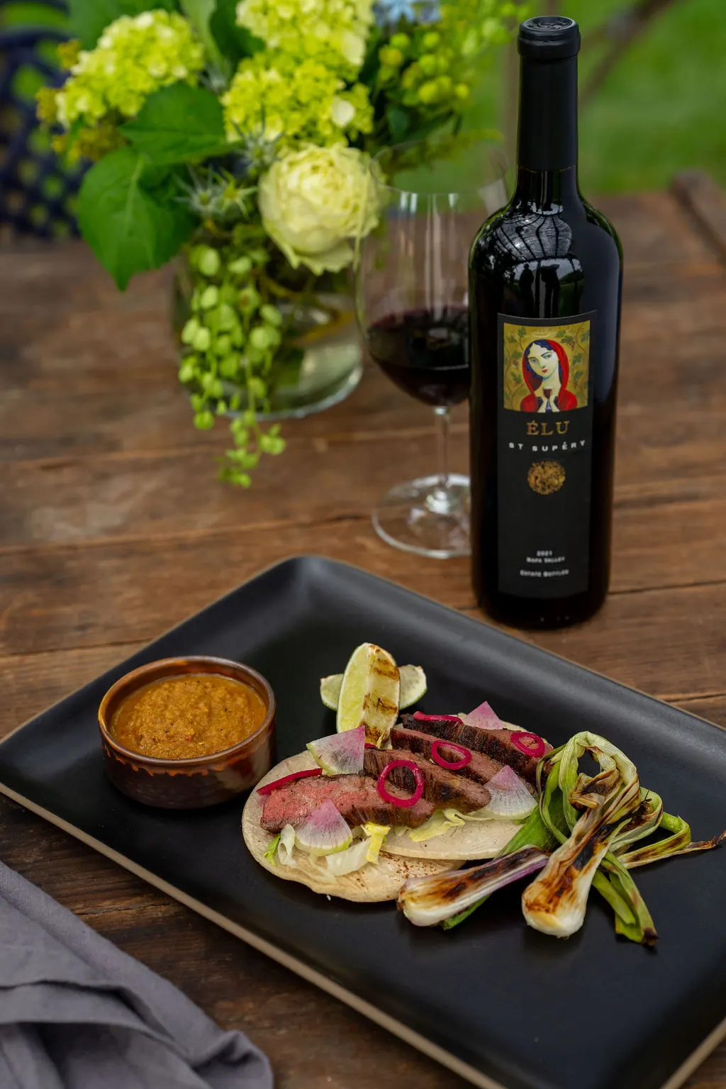 2021 St. Supéry Napa Valley Estate Elu with upscale dinner plate for housewarming 