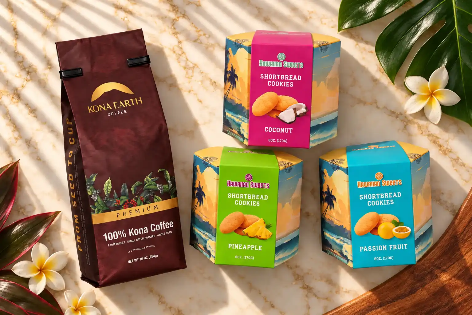 Kona Earth - Kona Coffee and Hawaiian Shortbread Cookies Gift Duo
