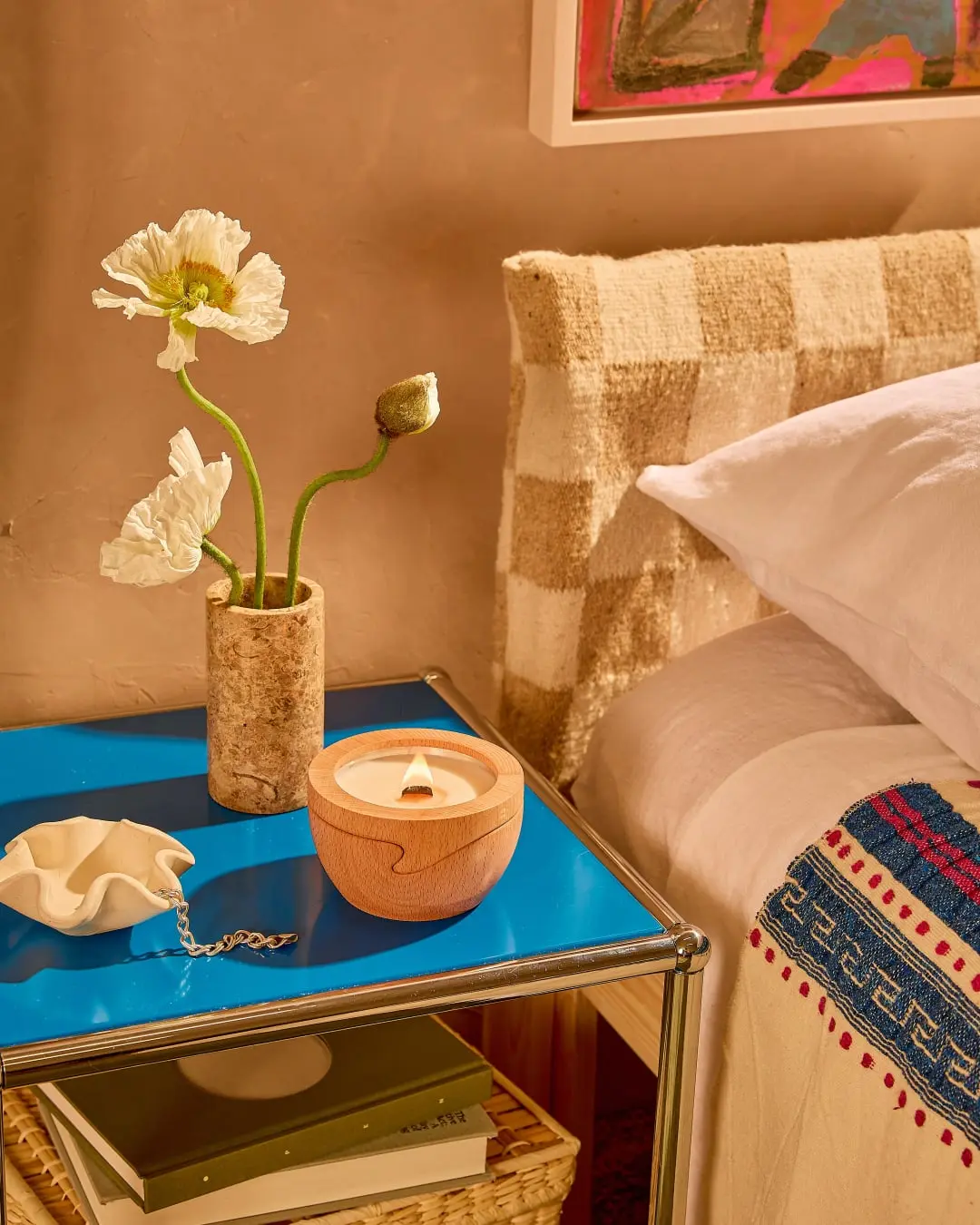 Sero candles next to bed, wellness day